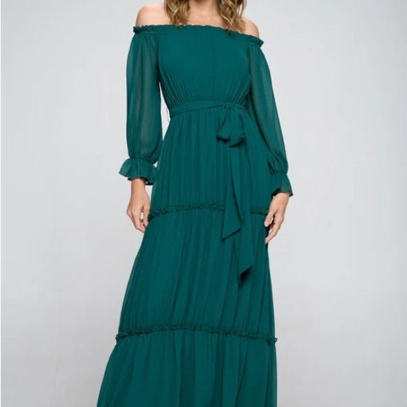 Baltic Born Hunter Green Maxi Off-the-Shoulder Dress, NWT, Women's Size M - Picture 6 of 6